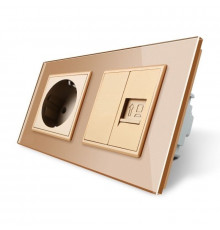 Розетка двухместная комбинированная Силовая Интернет золото стекло Livolo (VL-C7C1EUK01C-13)