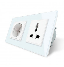 Розетка двухместная силовая и универсальная белый стекло Livolo (VL-C7C1EUC1C-11)