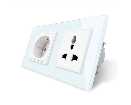 Розетка двухместная силовая и универсальная белый стекло Livolo (VL-C7C1EUC1C-11)