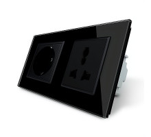 Розетка двухместная силовая и универсальная черный стекло Livolo (VL-C7C1EUC1C-12)