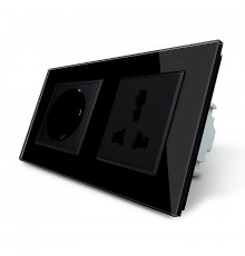 Розетка двухместная силовая и универсальная черный стекло Livolo (VL-C7C1EUC1C-12)