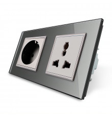 Розетка двухместная силовая и универсальная серый стекло Livolo (VL-C7C1EUC1C-15)
