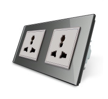 Розетка двухместная универсальная серый стекло Livolo (VL-C7FCT22-4IP)