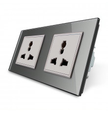 Розетка двухместная универсальная серый стекло Livolo (VL-C7FCT22-4IP)