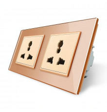 Розетка двухместная универсальная золотой стекло Livolo (VL-C7FCT22-4AP)