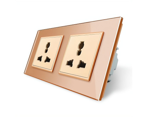 Розетка двухместная универсальная золотой стекло Livolo (VL-C7FCT22-4AP)