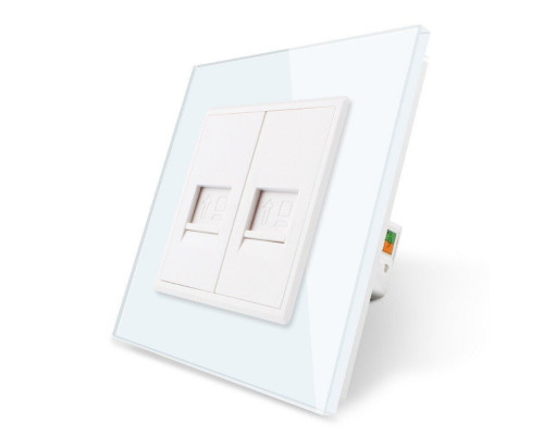 Розетка компьютерная двойная RJ-45 белый стекло Livolo (VL-C792C-11)