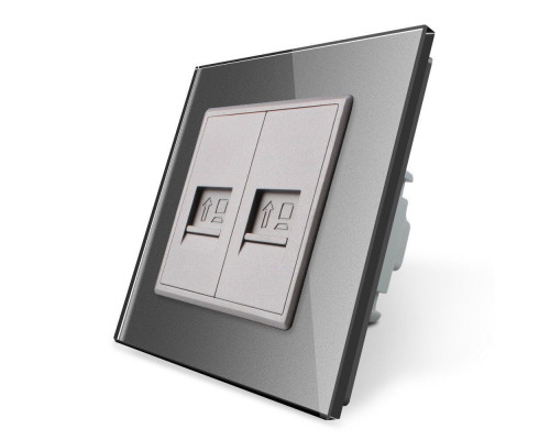 Розетка компьютерная двойная RJ-45 серый стекло Livolo (VL-C792C-15)