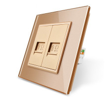 Розетка компьютерная двойная RJ-45 золото стекло Livolo (VL-C792C-13)