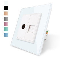 Розетка компьютерная RJ-45 и ТВ розетка белый стекло Livolo (VL-C791VC-11)