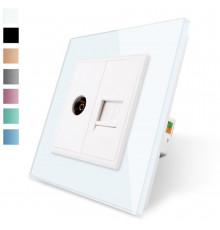 Розетка компьютерная RJ-45 и ТВ розетка белый стекло Livolo (VL-C791VC-11)