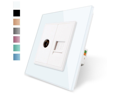 Розетка компьютерная RJ-45 и ТВ розетка белый стекло Livolo (VL-C791VC-11)