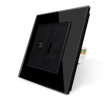 Розетка компьютерная RJ-45 и ТВ розетка черный стекло Livolo (VL-C791VC-12)