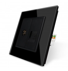 Розетка компьютерная RJ-45 и ТВ розетка черный стекло Livolo (VL-C791VC-12)