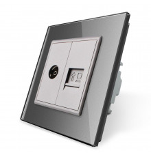 Розетка компьютерная RJ-45 и ТВ розетка серый стекло Livolo (VL-C791VC-15)