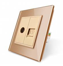 Розетка компьютерная RJ-45 и ТВ розетка золото стекло Livolo (VL-C791VC-13)