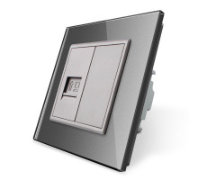 Розетка компьютерная RJ-45 серый стекло Livolo (VL-C791C-15)