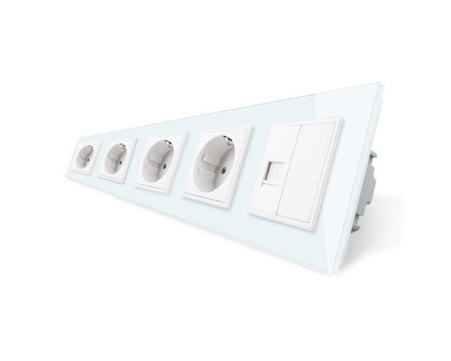 Розетка пятиместная комбинированная Силовая Интернет белый стекло Livolo (VL-C7C4EUK01C-11)