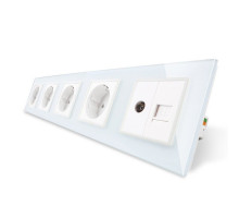 Розетка пятиместная комбинированная Силовая Интернет ТВ белый стекло Livolo (VL-C7C4EU1C1V-11)