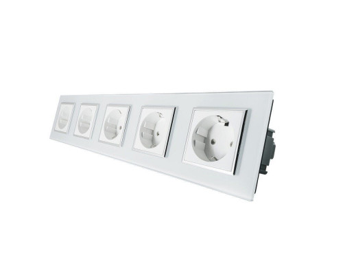 Розетка пятиместная с заземлением белый хром стекло Livolo (VL-C7C5EU-11C)