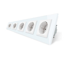 Розетка пятиместная с заземлением белый стекло Livolo (VL-C7C5EU-11)
