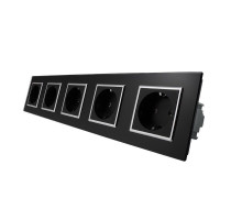 Розетка пятиместная с заземлением черный хром стекло Livolo (VL-C7C5EU-12C)