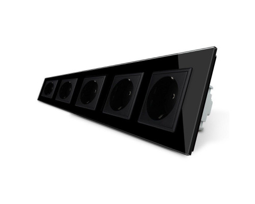 Розетка пятиместная с заземлением черный стекло Livolo (VL-C7C5EU-12)