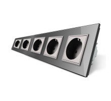 Розетка пятиместная с заземлением серый стекло Livolo (VL-C7C5EU-15)