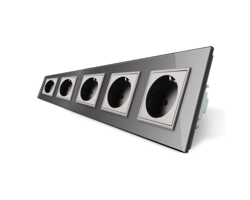Розетка пятиместная с заземлением серый стекло Livolo (VL-C7C5EU-15)