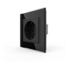Розетка с заземлением черный стекло Livolo (VL-C7FCTC16A-2BPS01)