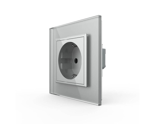 Розетка с заземлением серый стекло Livolo (VL-C7FCTC16A-2IPS01)