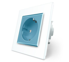 Розетка с заземлением белый голубой стекло Livolo (VL-C7C1EU-11/19)