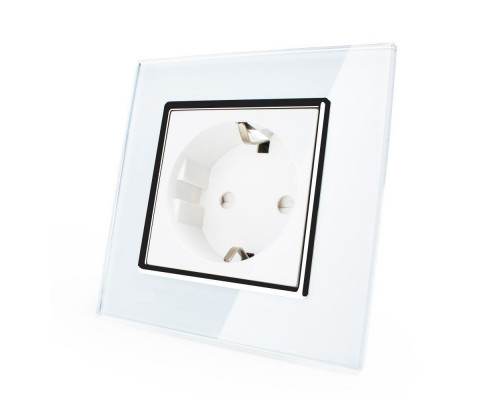 Розетка с заземлением белый хром стекло Livolo (VL-C7C1EU-11C)