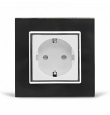 Розетка с заземлением черный белый хром стекло Livolo (VL-C7C1EU-12/11C)