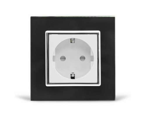 Розетка с заземлением черный белый хром стекло Livolo (VL-C7C1EU-12/11C)