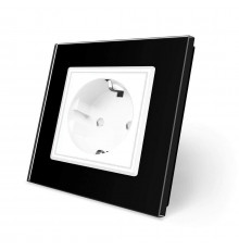Розетка с заземлением черный белый стекло Livolo (VL-C7C1EU-12/11)