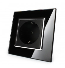 Розетка с заземлением черный хром стекло Livolo (VL-C7C1EU-12C)