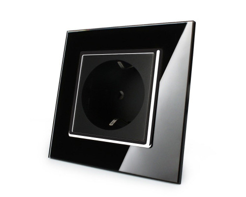 Розетка с заземлением черный хром стекло Livolo (VL-C7C1EU-12C)