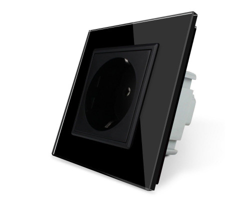Розетка с заземлением черный стекло Livolo (VL-C7C1EU-12)