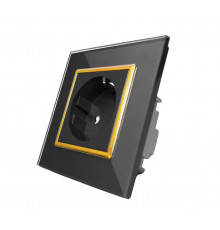 Розетка с заземлением черный золото стекло Livolo (VL-C7C1EU-12G)