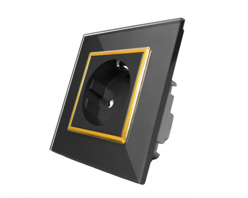 Розетка с заземлением черный золото стекло Livolo (VL-C7C1EU-12G)