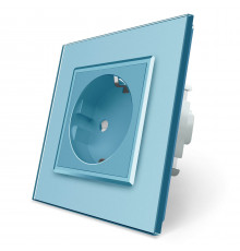 Розетка с заземлением голубой стекло Livolo (VL-C7C1EU-19)