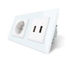 Розетка с заземлением с 2 USB розетками белый стекло Livolo (VL-C7C1EU2USB-11)