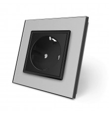 Розетка с заземлением серый черный стекло Livolo (VL-C7C1EU-15/12)