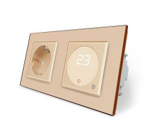 Розетка с заземлением Терморегулятор с выносным датчиком температуры для теплого пола золотий Livolo (VL-C7C1EU1TM2-13)