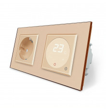 Розетка с заземлением Терморегулятор с выносным датчиком температуры для теплого пола золотий Livolo (VL-C7C1EU1TM2-13)
