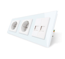 Розетка трехместная комбинированная Силовая 2 Интернет белый стекло Livolo (VL-C7C2EU2CK0-11)