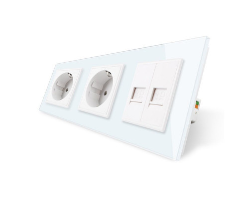 Розетка трехместная комбинированная Силовая 2 Интернет белый стекло Livolo (VL-C7C2EU2CK0-11)