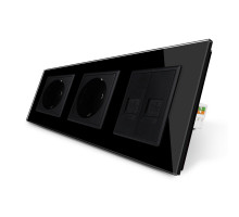 Розетка трехместная комбинированная Силовая 2 Интернет черный стекло Livolo (VL-C7C2EU2CK0-12)
