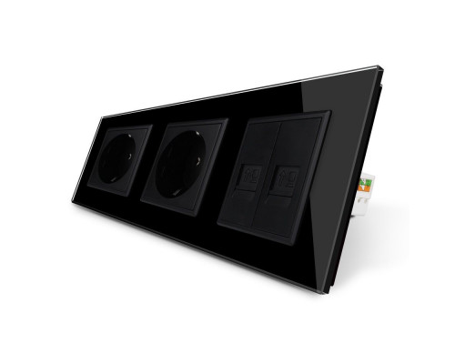Розетка трехместная комбинированная Силовая 2 Интернет черный стекло Livolo (VL-C7C2EU2CK0-12)